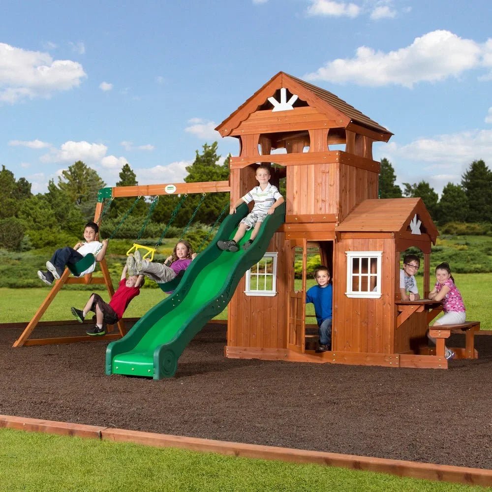 65413B-Hero-1.jpg Backyard Discovery Shenandoah Cedar Wood Swing Set Slide - Image 1