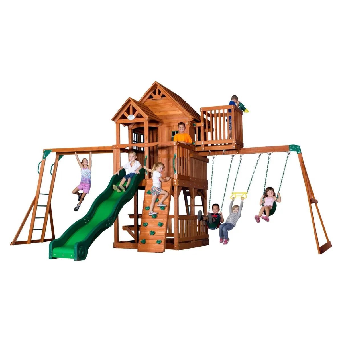 fashodre-llc-fashodre-backyard-discovery-skyfort-ii-swing-set-01-20260404145000-784d1772.jpg Backyard Discovery Skyfort II Wooden Swing Set with Wave Slide - Image 1
