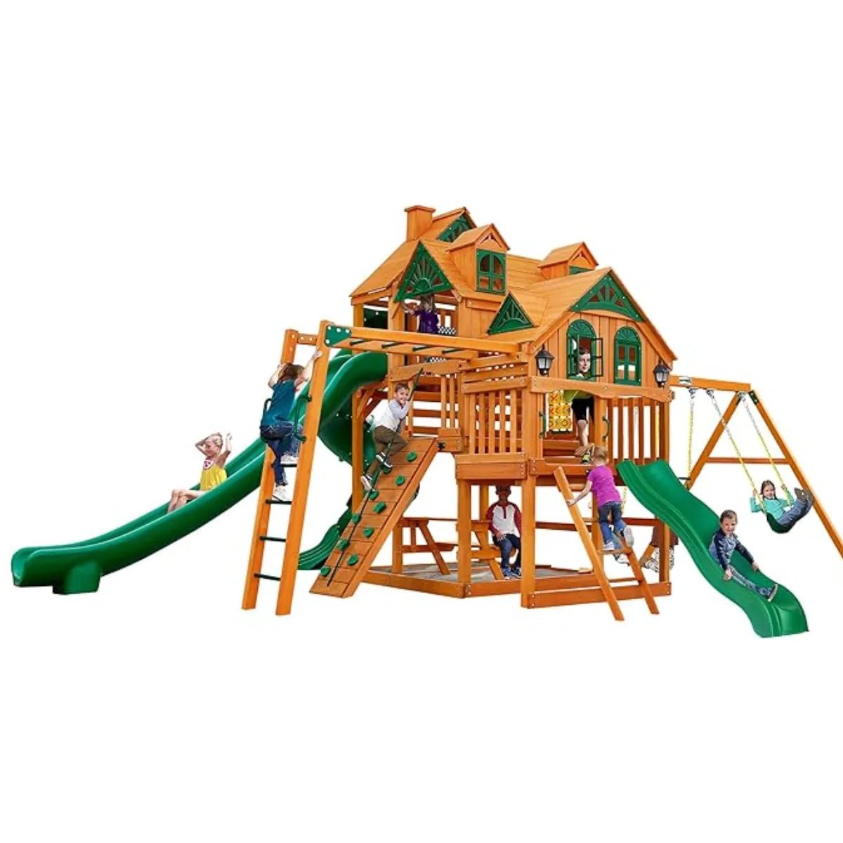fashodre-llc-fashodre-gorilla-playsets-empire-extreme-wooden-swing-set-monkey-bars-clatter-01-20260404144933-dc5e3f4c.jpg Gorilla Playsets Empire Extreme Wooden Swing Set with Monkey Bars, Clatter Bridge, and 3 Slides - Image 1