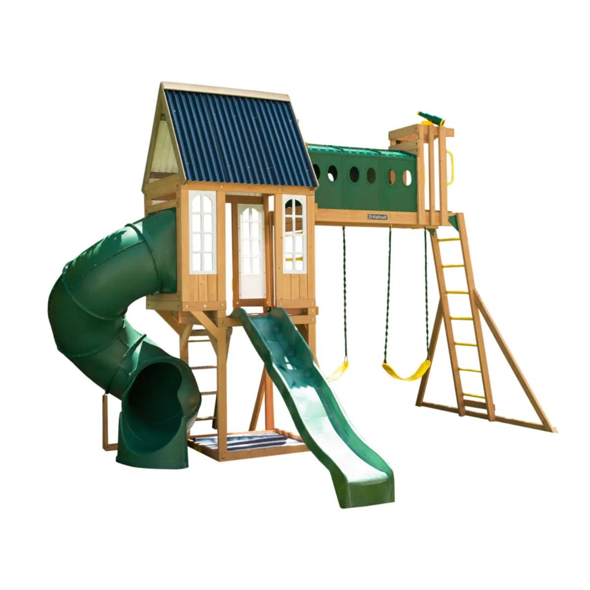 fashodre-llc-fashodre-kidkraft-skyway-resort-wooden-swing-set-dual-slides-playhouse-01-20260404144900-2dffa04d.jpg KidKraft Skyway Resort Wooden Swing Set with Dual Slides and Playhouse - Image 1