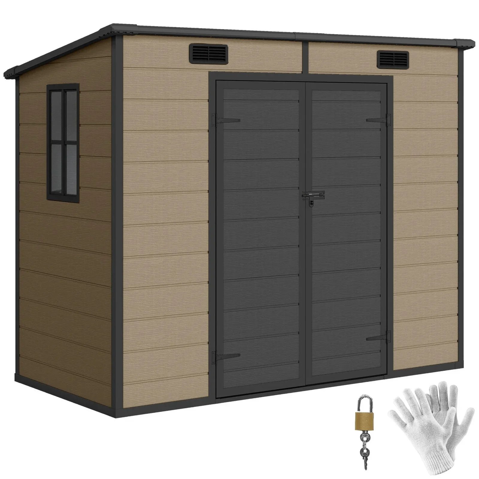 fashodre-llc-fashodre-llc-outsunny-8-4-outdoor-storage-shed-light-brown-resin-01-20260725084021-a76b552c.jpg Outsunny 8’×4′ Outdoor Storage Shed Light Brown Resin - Image 1