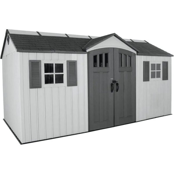 Lifetime 15 ft. x 8 ft. Dual Entry Outdoor Storage Shed, Gray
