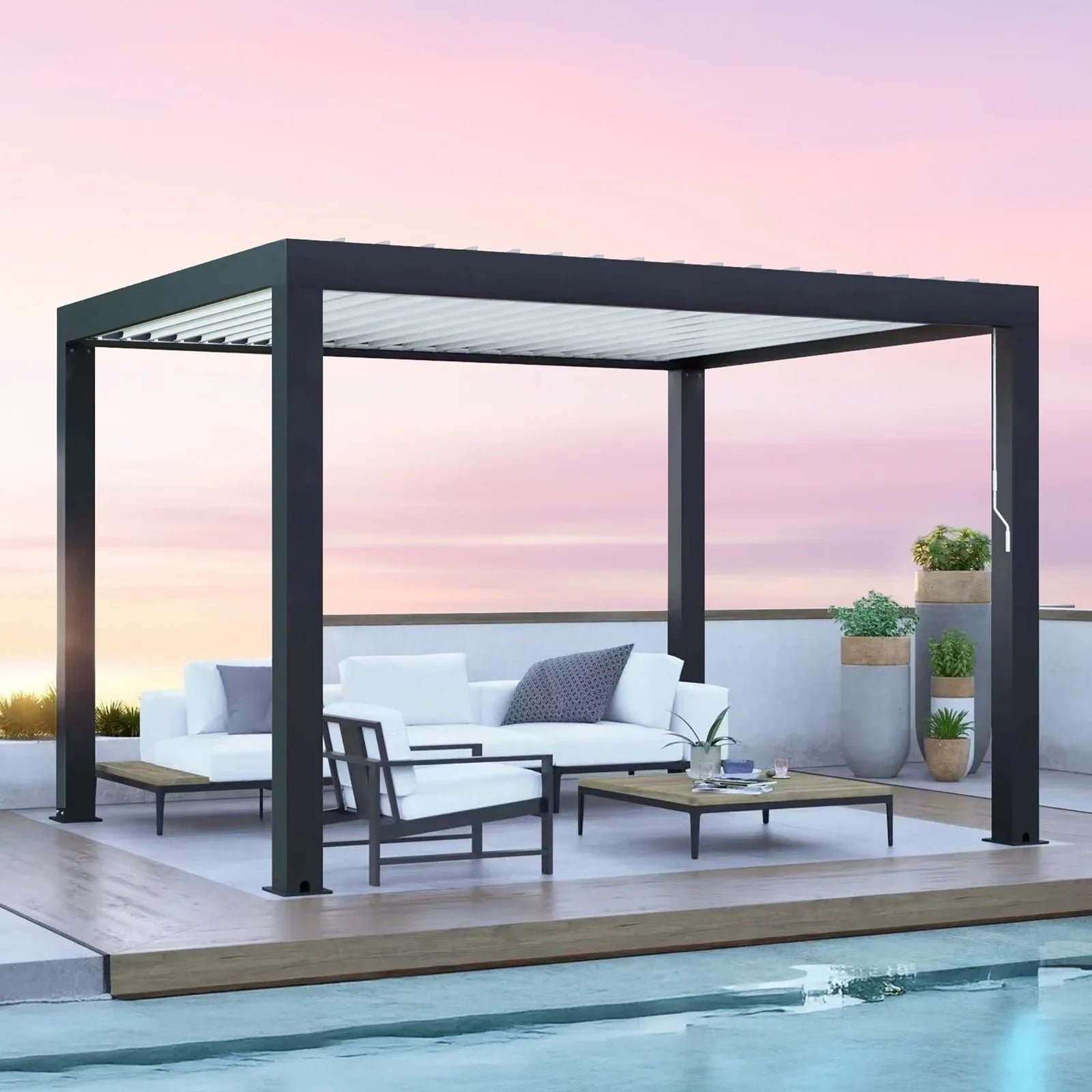 vitcher-llc-vitcher-llc-yardistry-aluminum-louvered-pergola-12-12-ft-01-20260725082740-6ad7cdb6.jpg Yardistry Aluminum Louvered Pergola 12×12 ft - Image 1