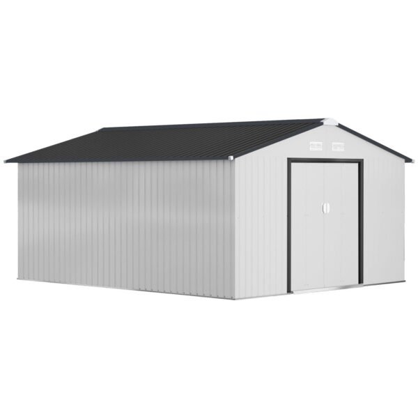 Outsunny Outdoor Storage Shed White 11′ x 13′ Galvanized Steel